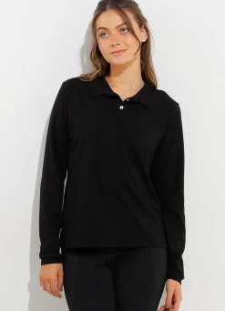 Dona Jo long sleeve shirts>Court LS Polo Black