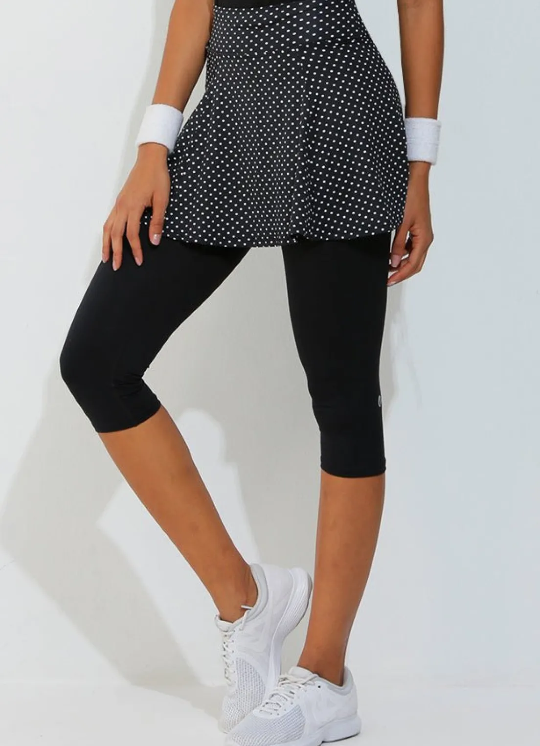 Dona Jo skirted leggings & capris|skirted leggings & capris>Skirted Capri (/Blk) Black Polka Dot