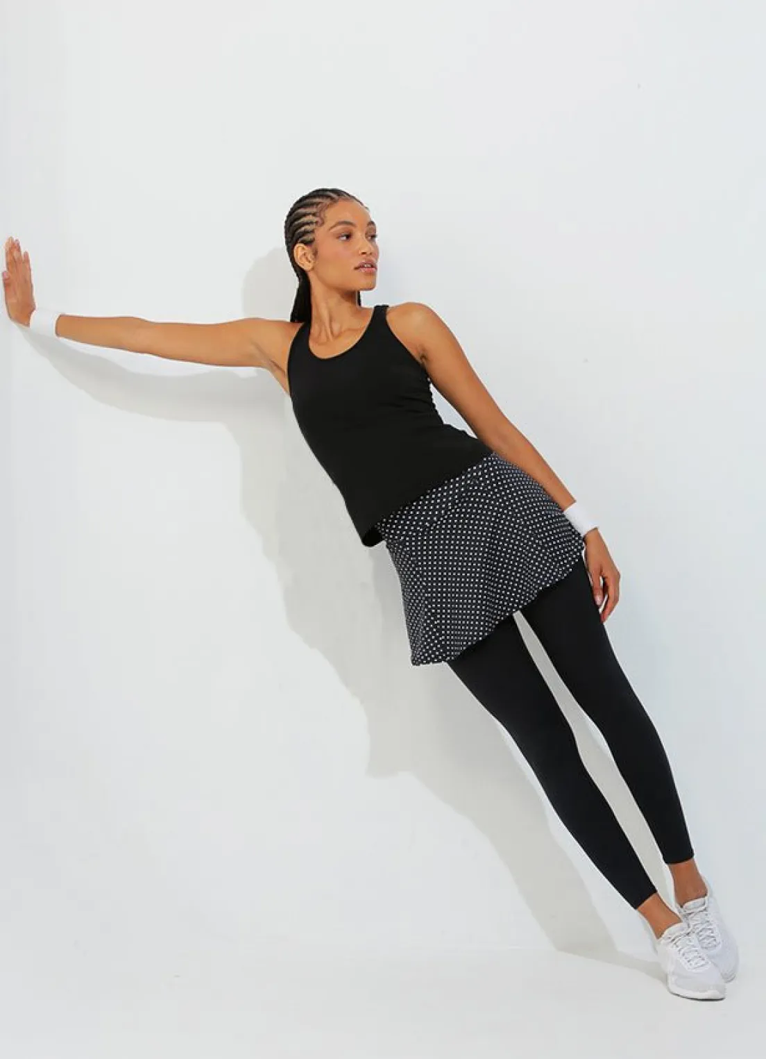 Dona Jo skirted leggings & capris|skirted leggings & capris>Skirted Legging Black Polka Dot/Blk