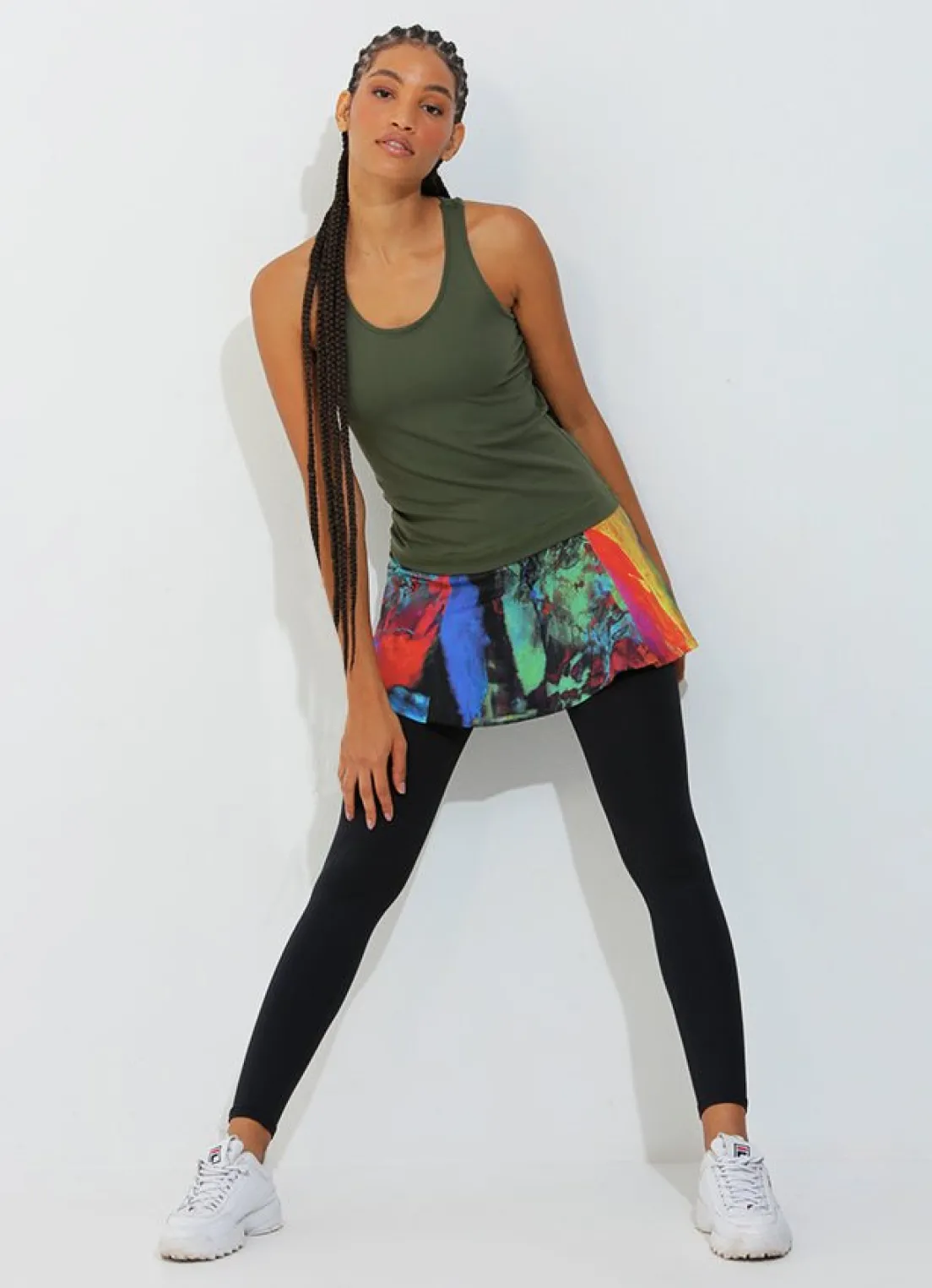 Dona Jo skirted leggings & capris|skirted leggings & capris>Skirted Legging Pied/Blk
