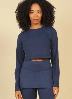Dona Jo long sleeve shirts>UV Pro Cropped UPF 50+ Navy